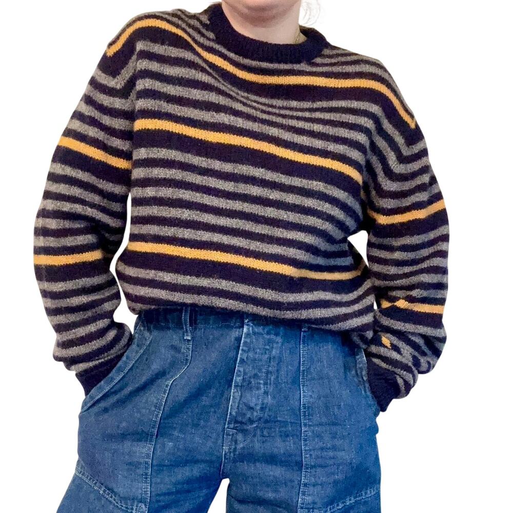 Vntg Carl Michaels 100% Shetland Wool Striped Sweater Fisherman Nautical Large